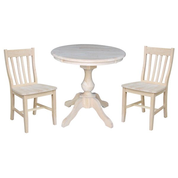 International Concepts Round 30 in Round Top Pedestal Table, with 2 Cafe Chairs, Unfinished, 30 in W, 30 in L, 28.9 in H K-30RT-11B-C61-2 - main